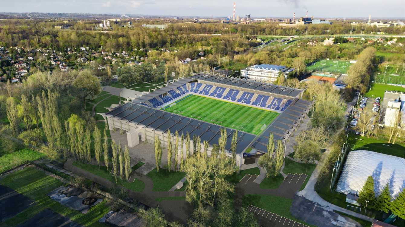 Nowy stadion — widok od strony ul. Ptaszyckiego